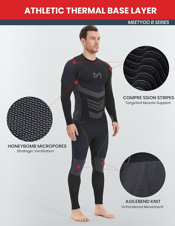 Thermal Underwear for Men, Winter Gear Long Johns Base Layer Top and Bottom Set for Skiing Running