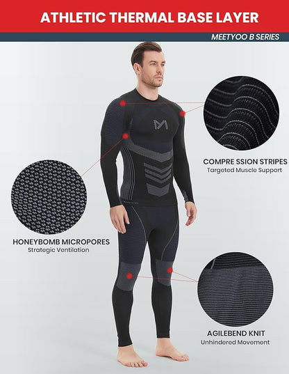 Thermal Underwear for Men, Winter Gear Long Johns Base Layer Top and Bottom Set for Skiing Running
