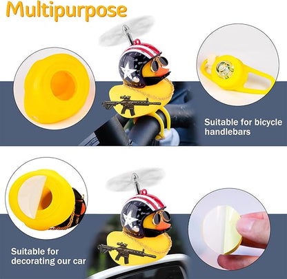 wonuu Rubber Duck Bike Bell, Squeeze Ducks with Helmet for Cycling Car Dashboard Decorations Motorcycle Bicycle Accessories