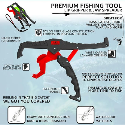 Fish Lip Grabber Fish Lip Gripper 9" Fishing Tool Mouth Spreader Grip Hook Remover Gripper Hook Remover Fishing Gear Comes with Lanyard