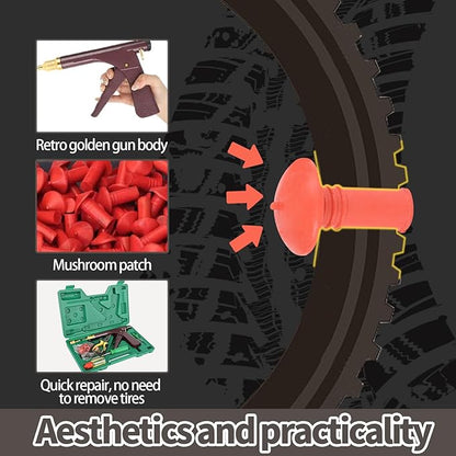 Tire Repair Kit With Plugs Mushroom Tire Plug Kit Tire Patch Kit Heavy Duty Professional Tubeless Tire Gun Puncture Kit for Tyre Punctures and Flats on Cars Motorcycles Trucks and Tractors (Brown)
