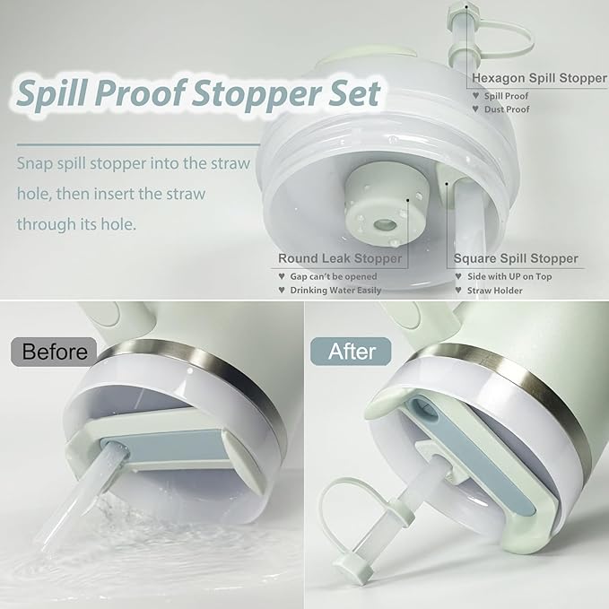Stanley Cup Accessories Set Including 6 Pcs Silicone Spill Proof Stopper, 2 Pcs Straw Cover Cap for 9-10 mm Straws, 1 Pcs Silicone Boot for Stanley Cup 40oz & 30oz Tumbler(Mist)