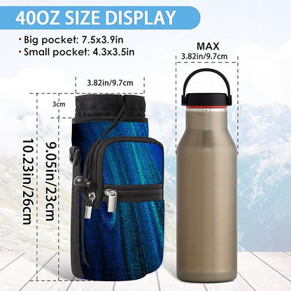 25/32/40/64oz Water Bottle Bag Holder Carrier-Insulated Crossbody Sling Case Sleeve with Strap & Pockets for Men Women Gym Cycling Travel Walking Hiking Camping