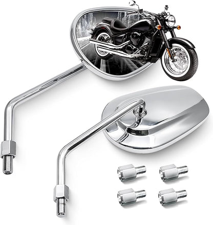 MZS Chrome Motorcycle Mirrors 10mm, Universal Motorbike Rear View Side Mirror Aluminium Compatible with Touring Cruiser Chopper Street Naked Bike Shadow Fury Vulcan Boulevard Road Royal Star VStar