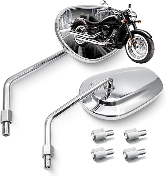 MZS Chrome Motorcycle Mirrors 10mm, Universal Motorbike Rear View Side Mirror Aluminium Compatible with Touring Cruiser Chopper Street Naked Bike Shadow Fury Vulcan Boulevard Road Royal Star VStar