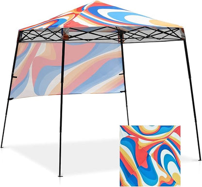 EAGLE PEAK 8x8 Pop Up Canopy Tent with Sidewall, Compact, Portable Slant Leg Instant Sun Shelter for Beach, Sports, & Camping, 8x8 Base 6x6 Top, Swirl