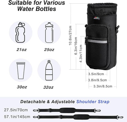 Nuovoware Water Bottle Carrier Bag,25oz/40oz/64oz Bottle Pouch Holder,Adjustable Shoulder Hand Strap 2 Pocket Sling Neoprene Sleeve Sports Accessories for Hiking Travelling Camping