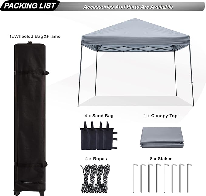ABCCANOPY Stable Pop up Outdoor Canopy Tent 10 x 10 ft Base / 8 x 8 ft Top, Gray
