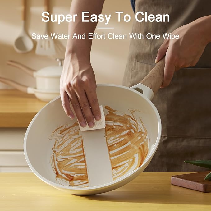 21Pcs Pots and Pans Set with Aluminum Lid, Nonstick Ti-Ceramic Cookware Sets, Induction Cookware Non Stick Cooking Set w/Frying Pans & Saucepans(PFOS, PFOA Free)-White