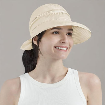 SUN CUBE Women Sun Hat for Outdoor UV Protection, Wide Brim Sun Hat Ponytail, Convertible Zip-Off Beach Hat Visor