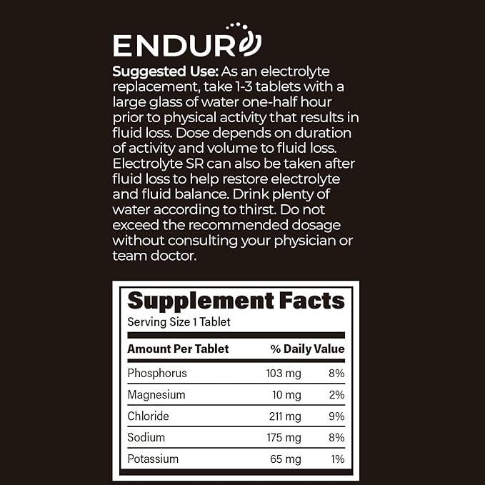 Endur Electrolyte SR, Essential Electrolyte Replacement & Hydration Support, Great for Physical Activity, Sustained-Release Tablets, 60 Tablets