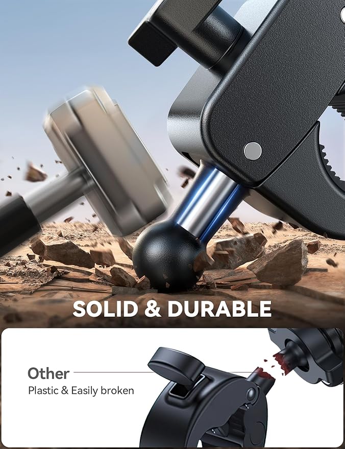 JOYROOM Motorcycle Phone Mount Holder - [Dual Vibration Dampener] 150mph Anti-Shock Phone Holder for Motorcycle [Upgrade Metal Handlebar Clamp] - Bicycle Bike Phone Holder Mount for 4.7-7" Cell Phones