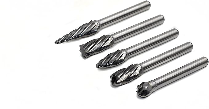 Carbide Burrs for Aluminum - 5pcs Aluma Cut Carbide Rotary Burr Files Set 1/4"(6.35mm) Shank for Die Grinder Drill,Metal Carving,Polishing,Engraving, Drilling