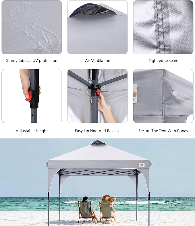 ABCCANOPY Outdoor Pop up Canopy Tent, 10x10 Instant Portable Canopy for Camping, Beach, Backyard,Gray