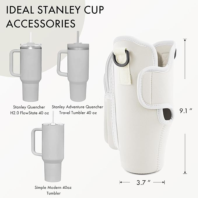 Water Bottle Carrier Bag with Phone Pocket for Stanley Cup 40/30 oz, Water Bottle Holder with Adjustable Strap& Straw Cover, Stanley Cup Accessories