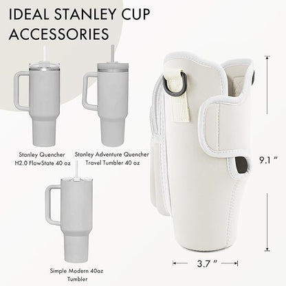 Water Bottle Carrier Bag with Phone Pocket for Stanley Cup 40/30 oz, Water Bottle Holder with Adjustable Strap& Straw Cover, Stanley Cup Accessories