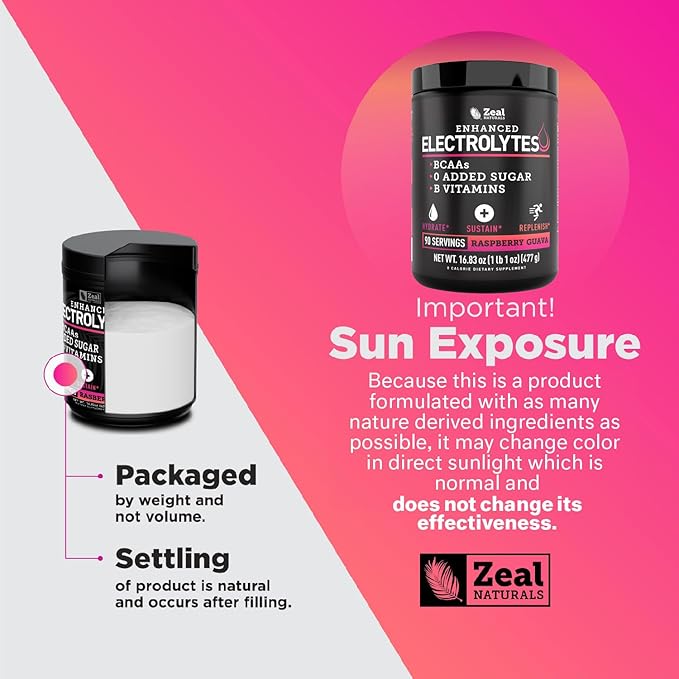 Zeal Electrolyte Powder - 90 Servings | Keto Electrolytes Powder | Zero Sugar, BCAAs, B-Vitamins | Potassium, Zinc, Magnesium | Hydration Powder Recovery Drink | Raspberry Guava