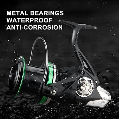 HAUT TON Spinning Reel 8000/9000/10000/12000/14000,6+1BB Metal Surf Fishing Reels,4.8:1 Gear Ratio 55lbs Drag Heavy Long Casting Inshore Saltwater Monster Fish