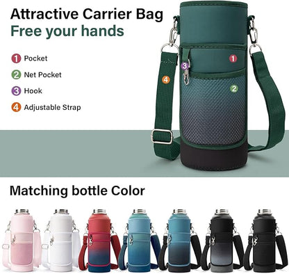 Insulated Water Bottle | Thickened Stainless Steel Vacuum Metal | Portable Sports Water Jug for Gym and Hiking with Straw, Carrier Bag, Handle Strap | BPA-Free 40 oz