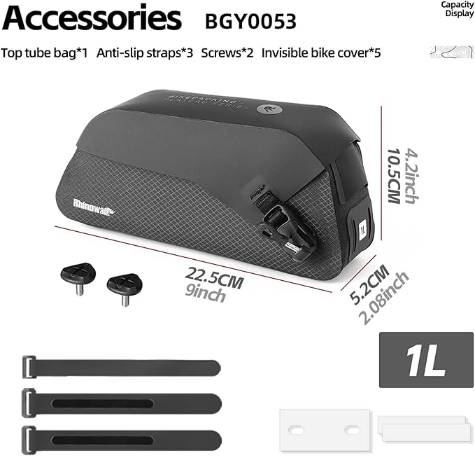 Rhinowalk Bike Top Tube Bag 1L Bike Frame Bag with Magnetic Flap Fully Waterproof and Stable Bicycle Frame Bag Bicycle Bag Professional Cycling Accessories for Mountain Road Bike-L