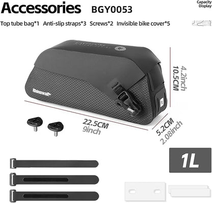 Rhinowalk Bike Top Tube Bag Waterproof IPX4 Magnetic Closure Frame Pouch for Road & MTB Slim Fit (Size 1.0L)