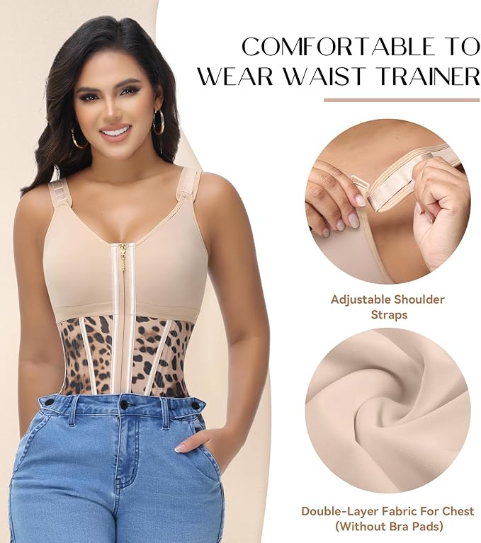 SHAPSHE Waist Trainer Corset for Women Tummy Control Sport Workout Body Shaper Vest for Women Postpartum Gym Zipper and Hooks