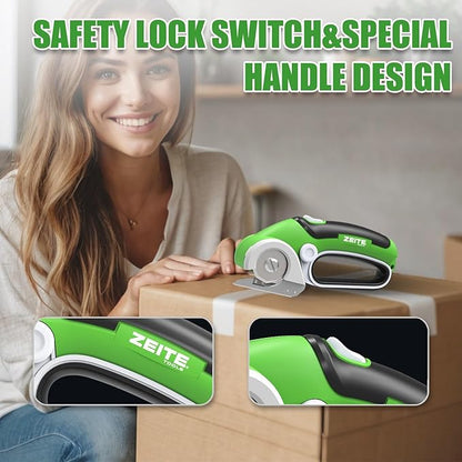 ZEITE 4V Cardboard Box Cutter,Cordless Electric Scissors,Max Cutting 1/4",Ideal for Cardboard,Thin Carpet & Plastic Recycling,Easy to Hold and Safe,Green