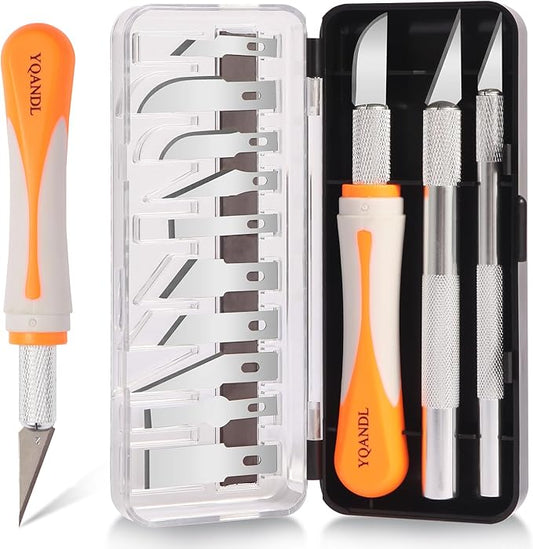16-Piece Exacto Knife Set: 3 Hobby Knives &13 Industrial-Grade SK5 Steel Blades - Professional Craft Knife Set for DIY, Leather Craft, Pumpkin