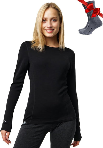 Merino.tech Merino Wool Base Layer Women - 100% Merino Wool Heavyweight, Midweight, Lite Long Sleeve Thermal Shirt and Socks