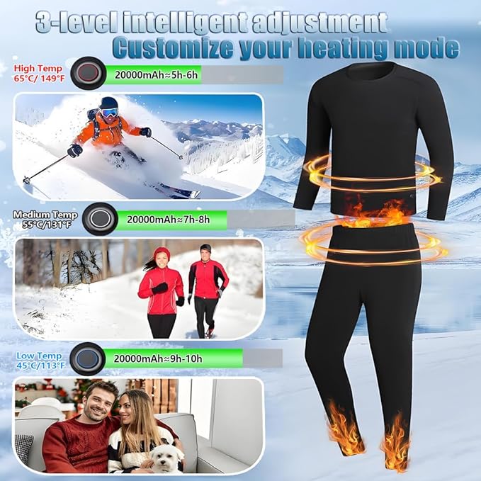 Heated Thermal Underwear for Men Women USB 42 Zone Intelligent Heated Thermals top and Heated Pants Set & XS-4XL