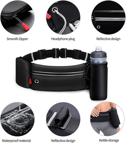 Hydration Running Belt for Women Men Running Fanny Pack with Foldable Water Bottle Holder (Bottles NOT Included) for Walking No Bounce Adjustable Waist Pouch for Runners Jogging