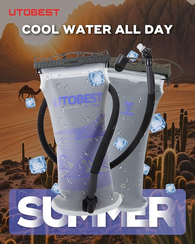 Insulated Water Bladder with Bite Valve Cover Keeps Water Cool or Warm for Hours, Leakproof TPU Hydration for Hiking Camping and Backpacking