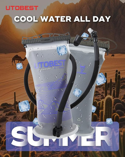 Insulated Water Bladder with Bite Valve Cover Keeps Water Cool or Warm for Hours, Leakproof TPU Hydration for Hiking Camping and Backpacking