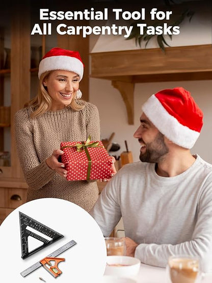 Mecurate 7-Inch Rafter Square and 12-Inch Combination Square Set, Precise Measuring, Easy-to-Read, Durable Carpenter and Combo Tools for Woodworking, Metalworking, Cutting Guidance & DIY Projects