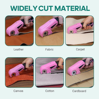 VLOXO Cordless Cardboard Cutter, Electric Scissors with Safety Lock, 4V Electric Fabric Cutter Rotary Powerful Fabric Scissors Recharge Multi-Cutting Tool for Carpet Leather Felt with Storage Box Pink