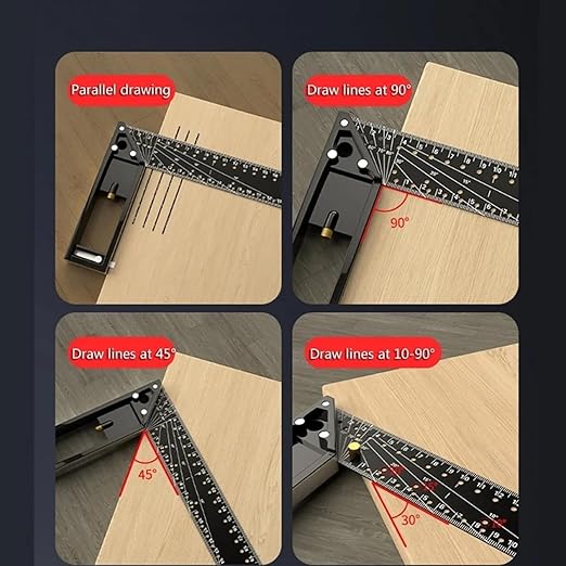 2025 New Multi-Angle Measuring Ruler, Woodworking Square Ruler, Universal Combination Angle, Multifunctional Right Angle, L Square for Precise Measuring, Drawing (Black)