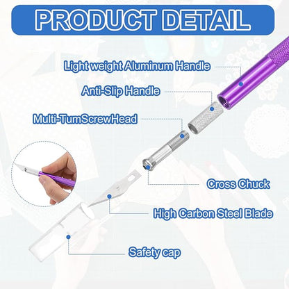 MECCANIXITY 4 Pcs Exacto Knife, Craft Hobby Knife with 40 Exacto Blades(#11) Profession Craft Knives for Crafting, Modeling, Scrapbooking (Purple)