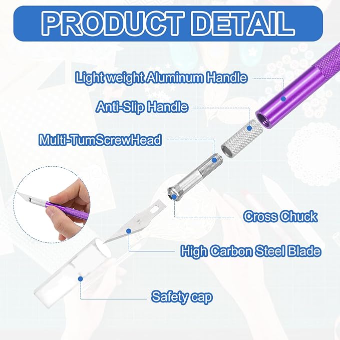 MECCANIXITY 4 Pcs Exacto Knife, Craft Hobby Knife with 40 Exacto Blades(#11) Profession Craft Knives for Crafting, Modeling, Scrapbooking (Purple, Gold, Blue, Silvery)