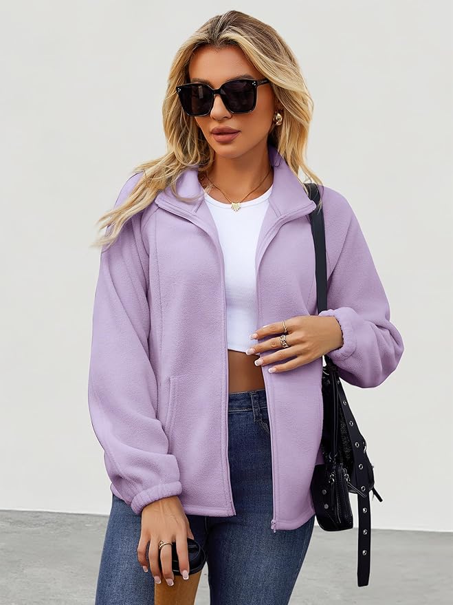 Womens Zip Up Fleece Jacket With 6 Pockets Casual Long Sleeve Fall Winter Fashion Outfits Clothes 2025
