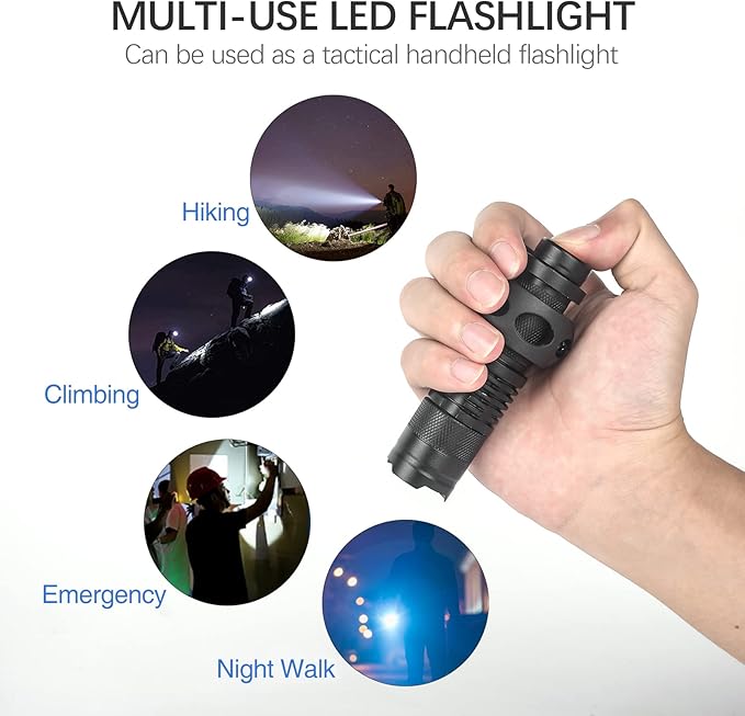 Helmet Light, Mini Zoomable Tactical Flashlight with Strobe/Strong/Low Lamp, Compact Helmet Mounted LED with Fast Helmet Clip Rail, 100 Lumens for Outdoor Cycling Hiking