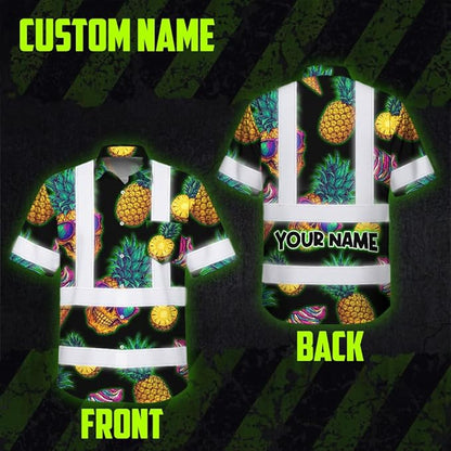 High Visibility Hawaiian Shirt for Men Tropical Shirts Custom Name Floral Outfit Reflective Safety Workwear