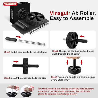 Vinsguir Ab Roller Wheel - Ab Workout Equipment for Abdominal & Core Strength Training, Home Gym Fitness Equipment with Knee Pad Accessories for Men Women