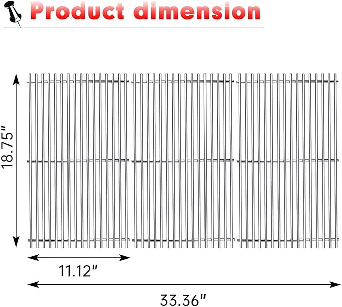 Grill Grates Parts for Weber Genesis Grill 66089, 66097, Weber Genesis II E-410, S-410, E/S-415, E/S-435, LX E/S-440, 18” Stainless Steel Grids BBQ Gas Grill Replacement Parts