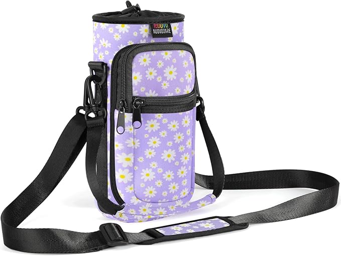Nuovoware Water Bottle Carrier Bag,25oz/40oz/64oz Bottle Pouch Holder,Adjustable Shoulder Hand Strap 2 Pocket Sling Neoprene Sleeve Sports Accessories for Hiking Travelling Camping