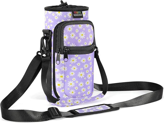 Nuovoware Water Bottle Carrier Bag,25oz/40oz/64oz Bottle Pouch Holder,Adjustable Shoulder Hand Strap 2 Pocket Sling Neoprene Sleeve Sports Accessories for Hiking Travelling Camping