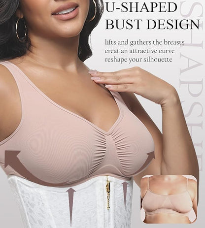 SHAPSHE White Waist Trainer For Women Tummy Control Corset Waist Cincher Shapewear With Zipper&Hooks