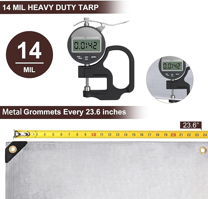 Sunvigor Tarp Waterproof 16x20Ft, Heavy Duty Tarp Cover Extra Thick 14 Mil Tear and UV Resistant, Outdoor Tarps with Grommets and Reinforced Edges for Roof, Camping, Patio, Pool, Boat