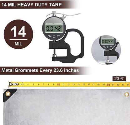 Sunvigor Tarp Waterproof 16x20Ft, Heavy Duty Tarp Cover Extra Thick 14 Mil Tear and UV Resistant, Outdoor Tarps with Grommets and Reinforced Edges for Roof, Camping, Patio, Pool, Boat