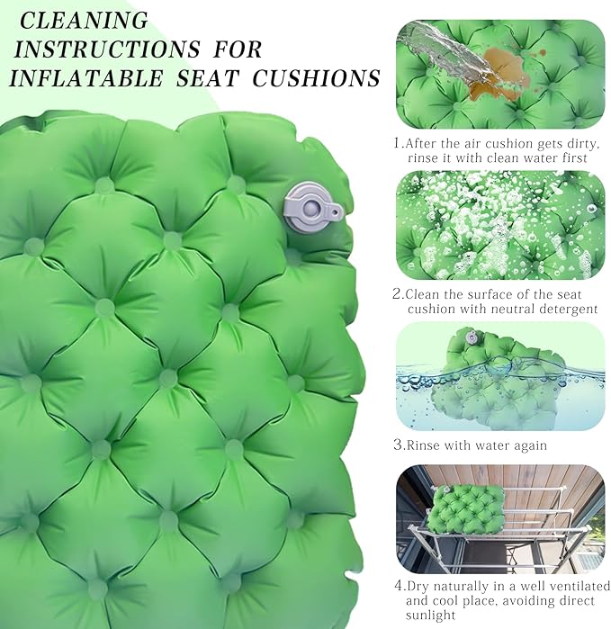 Inflatable seat Cushion-Travel Cushion Lnflatable Portable Air Sitting Pad for Stadium Camping OfficeCan also be used for lumbar and back support Lightweight Waterproof Camp Chair Accessories (Green)