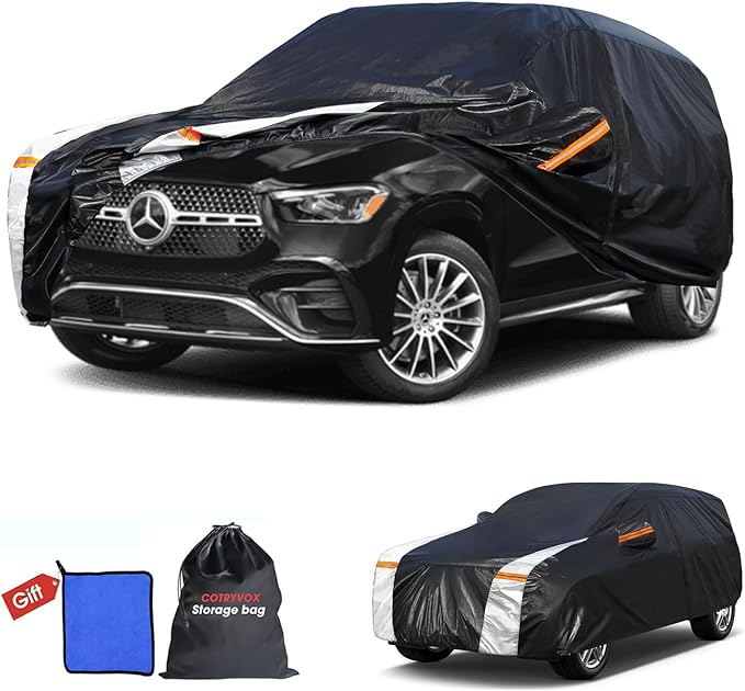 Mercedes Benz GLE Car Cover 100% Waterproof All Weather, Gift with Towel, 10 Layers SUV Car Cover Custom Fit 2015-2026 GLE 350/450/580, 63/53AMG, Outdoor Cover Rain Sun UV Protect with Door Zipper.